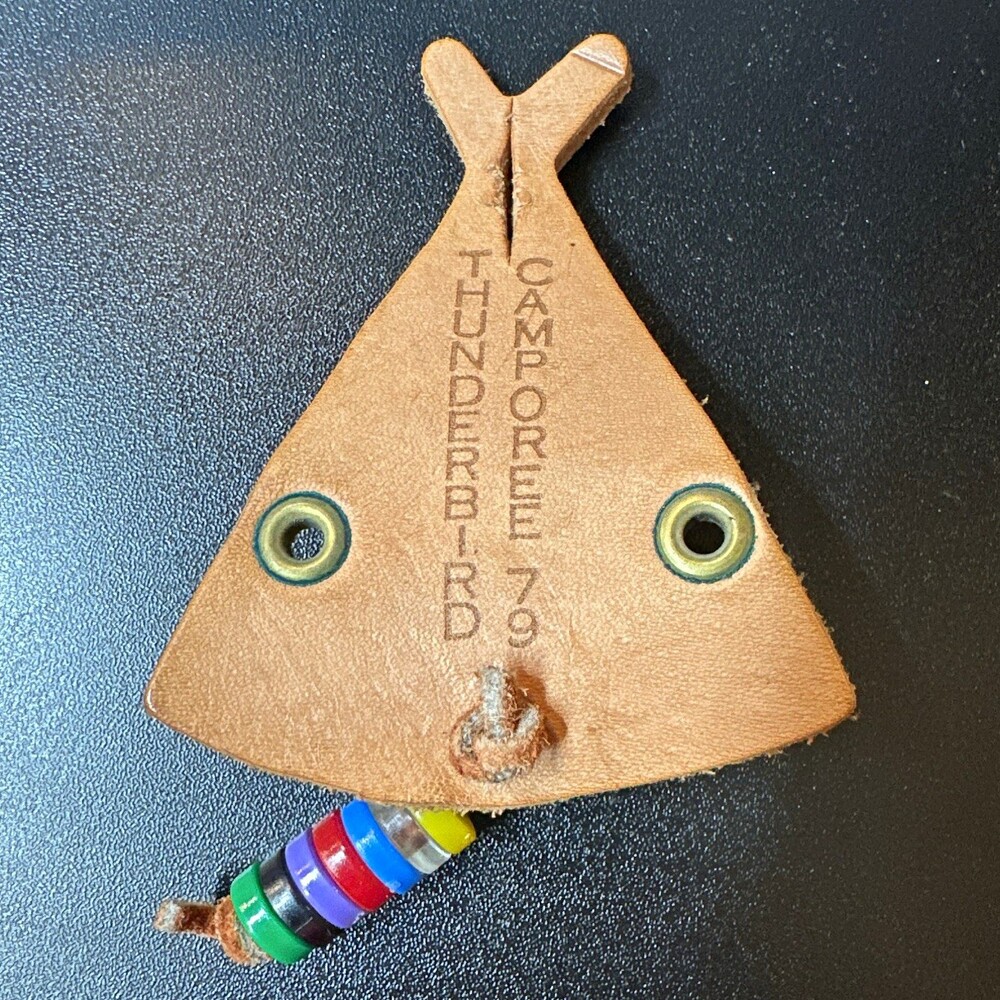 Boy Scouts 1979 Thunderbird Camporee Leather Neckerchief Slide Woggle